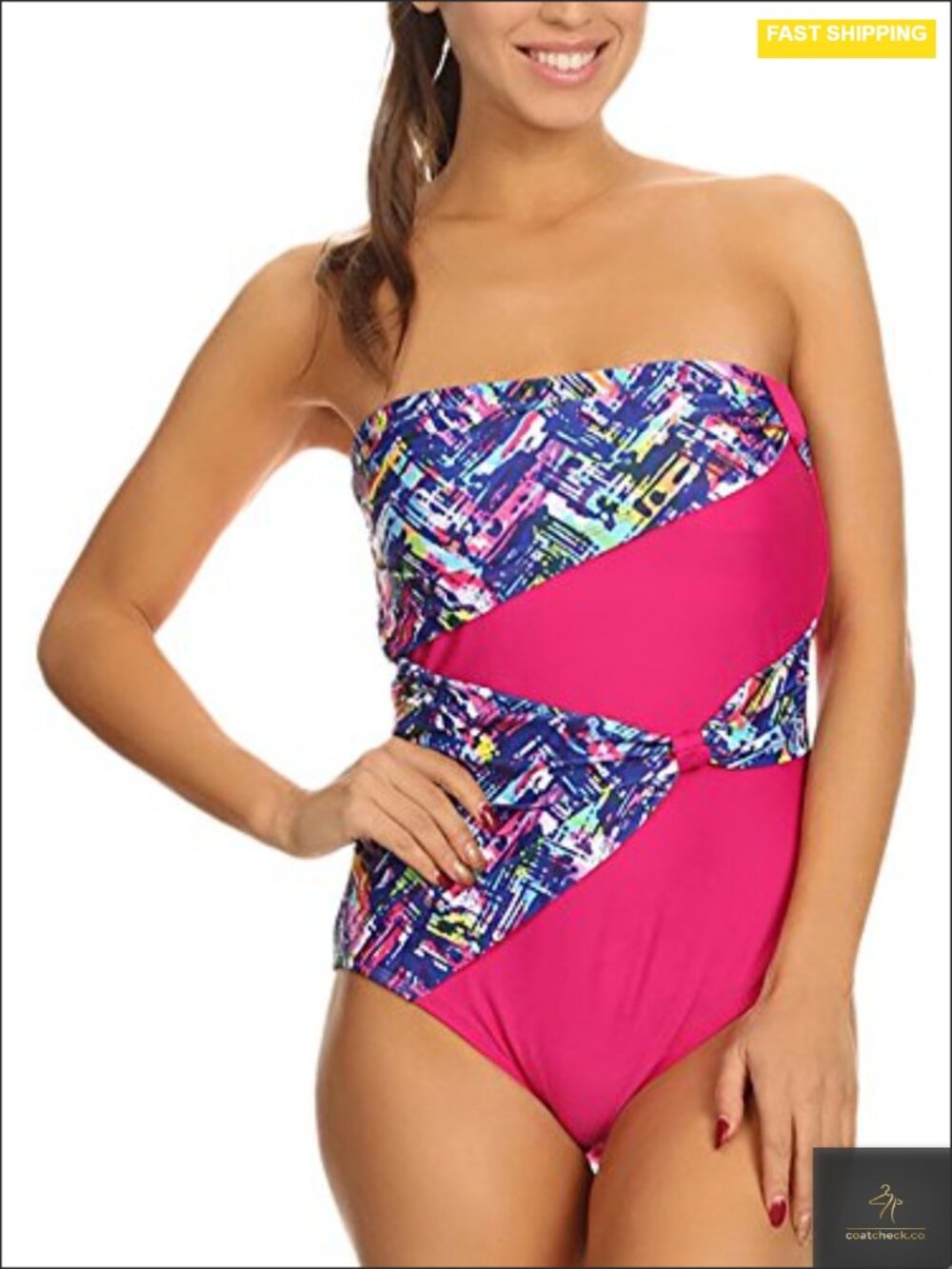 Womens Draped Strapless Bandeau One Piece Swimsuit with Removable Straps